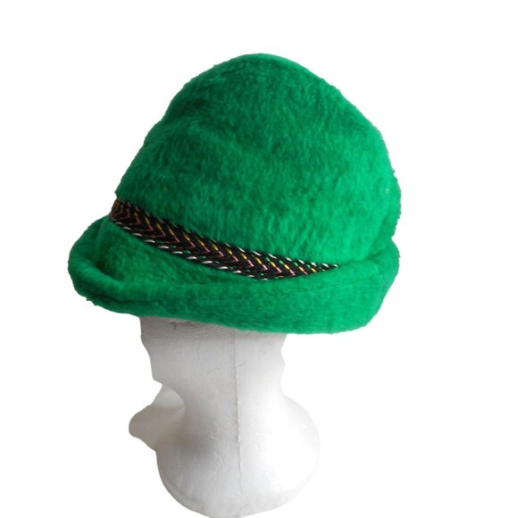 Vintage Bright Green Tyrolean / alpine Fedora like style hat w/ ear flaps - Picture 3 of 10